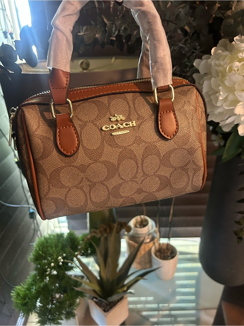 COACH Signature Canvas Mini Satchel in Brown